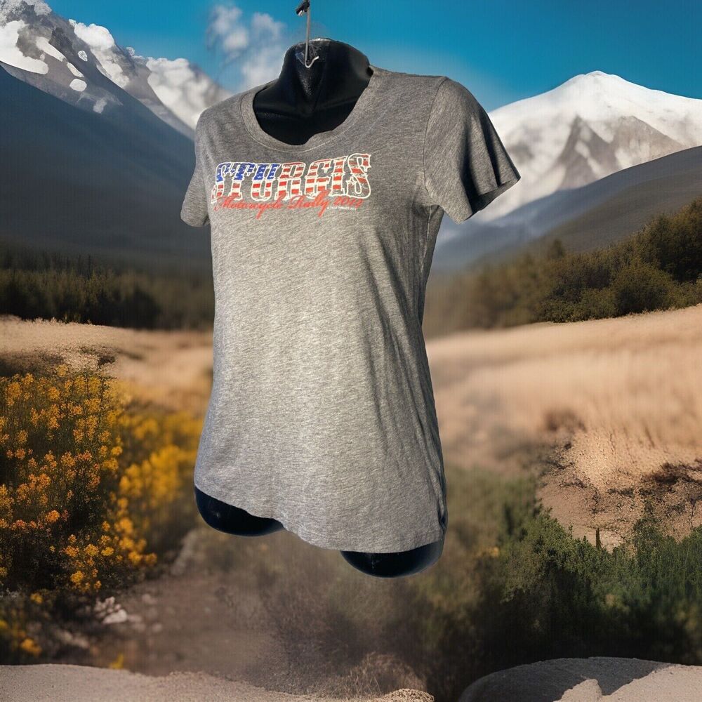 Bella Women's Motorcycle T Shirt‎ Sturgis Motorcycle Rally Patriotic 2012 XL Cap